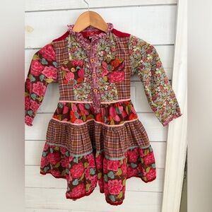 European Room Seven  corduroy velvet floral whimsical dress girls 6 cottagecore